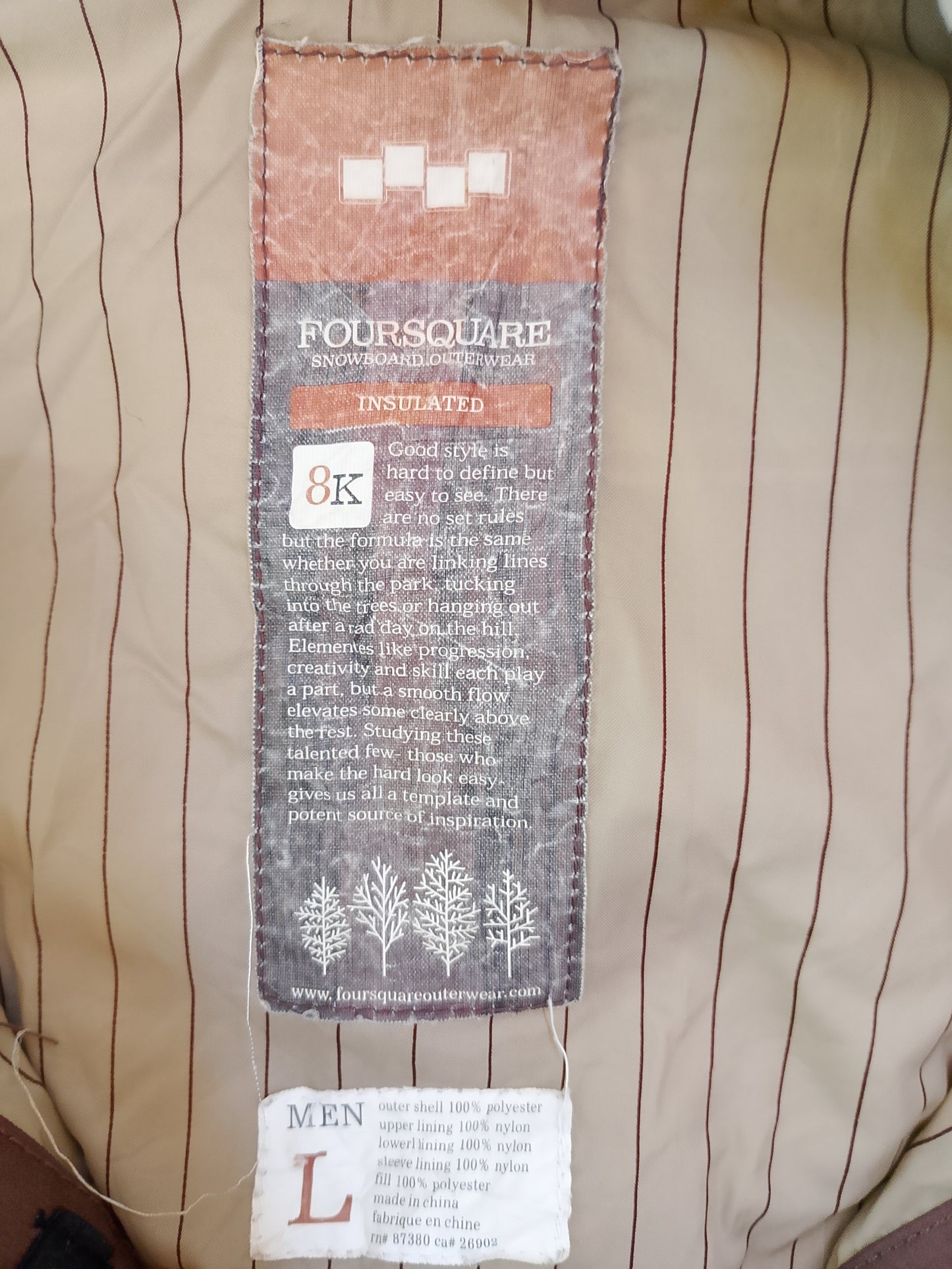 Geacă de snowboard Foursquare, stil dungi, izolată 8K, mărimea L, pentru bărbați