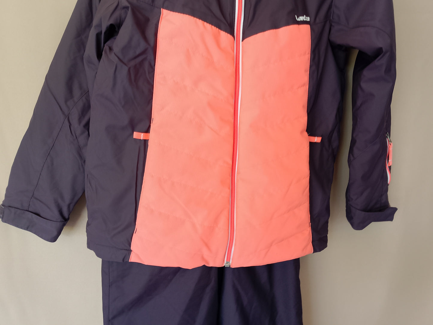 Costum de schi/snowboard Wed'ze, pentru copii, mov cu detalii portocalii, ideal pentru pârtie