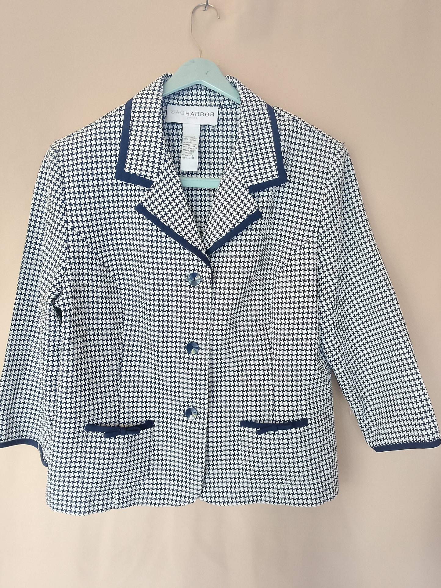 Sacou elegant cu imprimeu houndstooth și revere contrastante - Sac Harbor - O piesă clasică și atemporală!