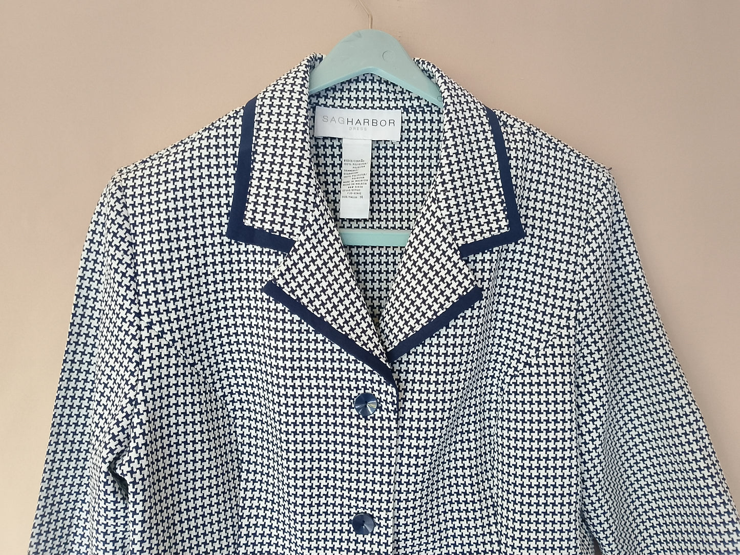 Sacou elegant cu imprimeu houndstooth și revere contrastante - Sac Harbor - O piesă clasică și atemporală!