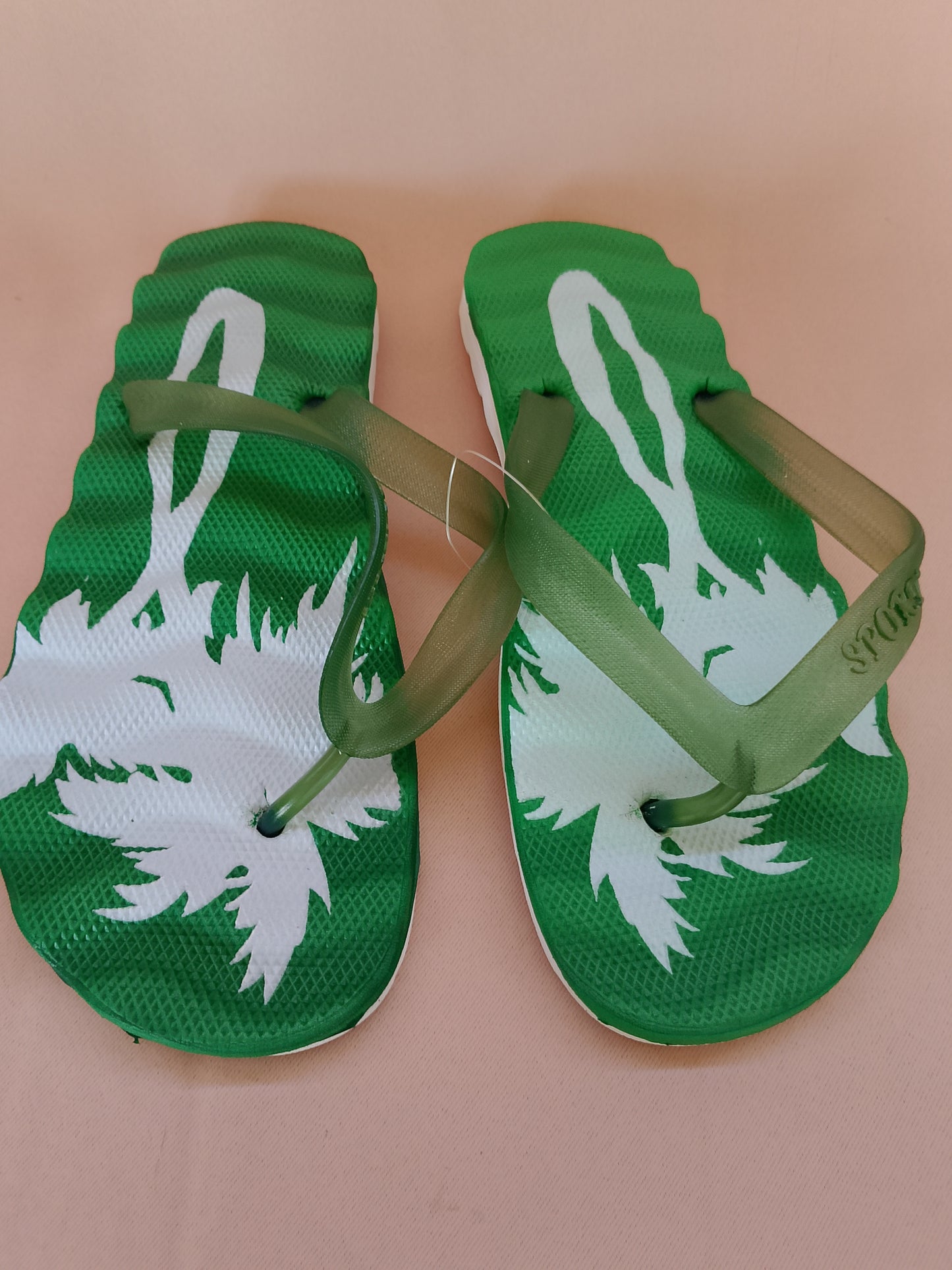 Șlapi/Slapi de Plajă Verzi cu Palmieri Albi, Tip Flip-Flop - Vibe de Vacanță