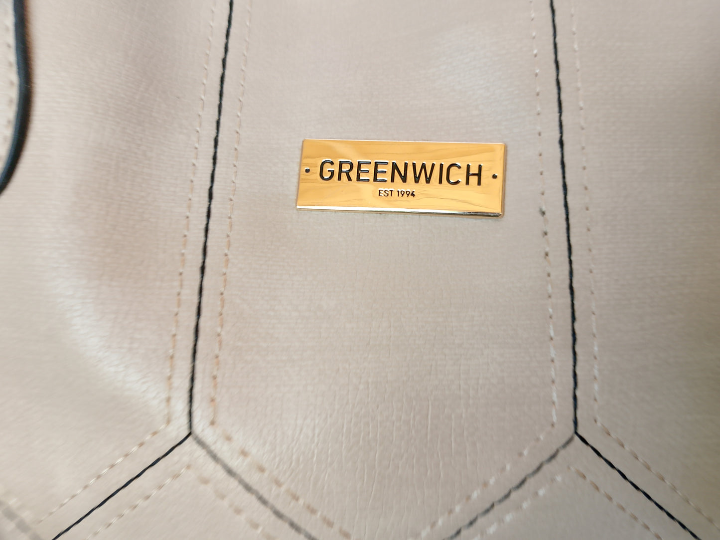 Geantă de Mână Tip Tote "GREENWICH", Bej/Gri cu Detalii Geometrice - Eleganță Modernă