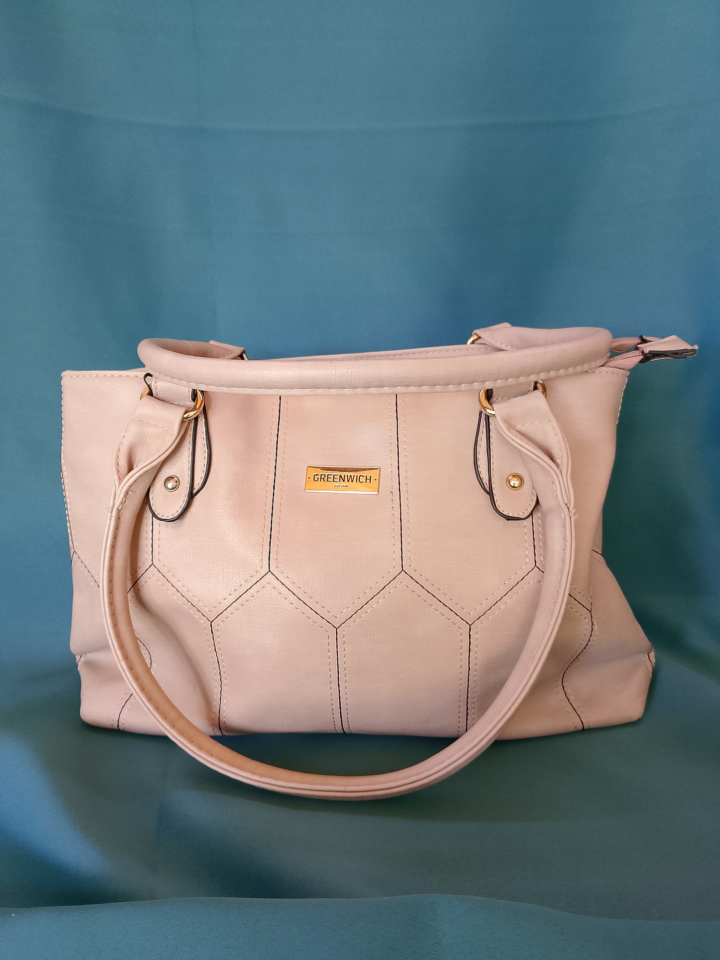 Geantă de Mână Tip Tote "GREENWICH", Bej/Gri cu Detalii Geometrice - Eleganță Modernă
