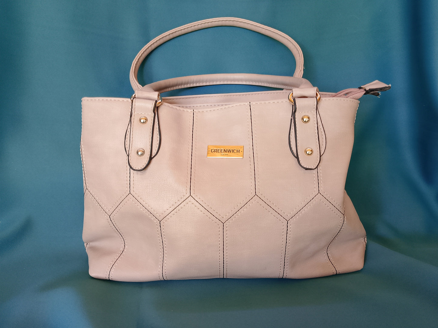 Geantă de Mână Tip Tote "GREENWICH", Bej/Gri cu Detalii Geometrice - Eleganță Modernă