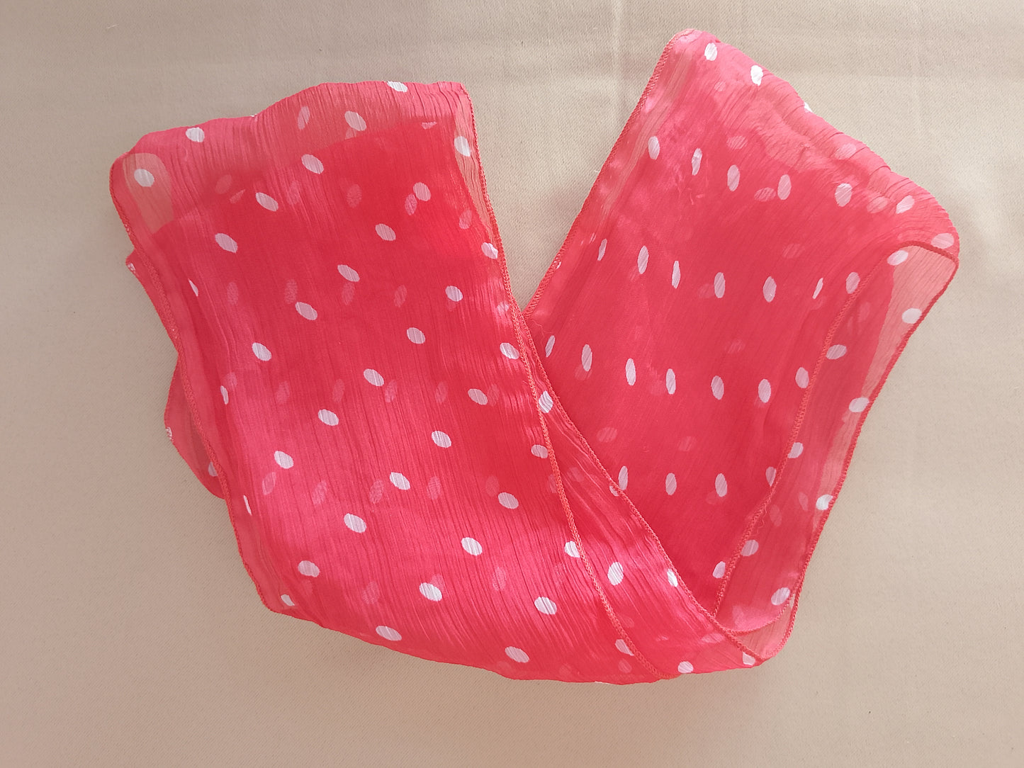 Eșarfă/Panglică de păr vaporoasă, roz cu buline - 174x13 cm
