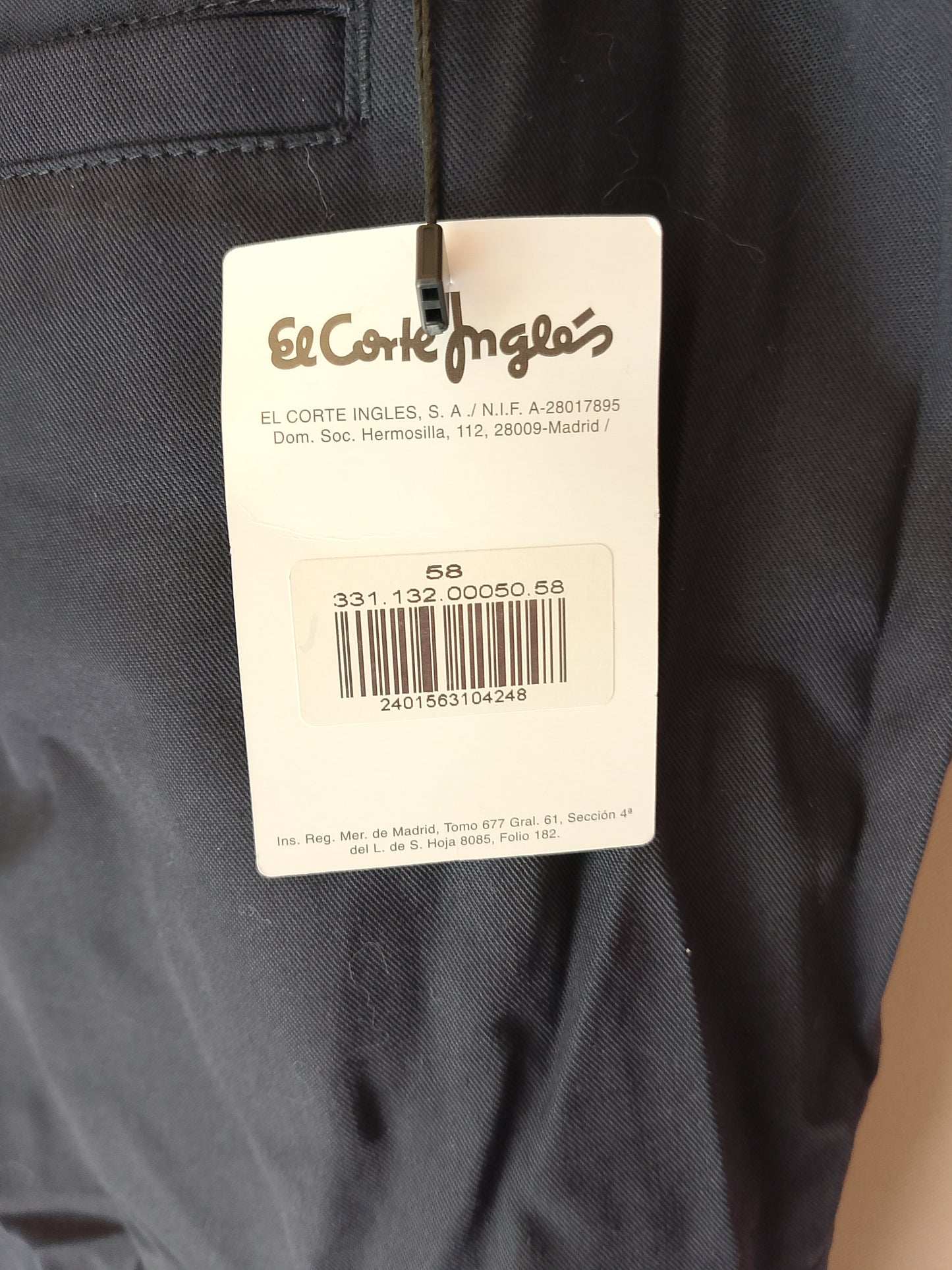 Pantaloni El Corte Inglés, Mărimea 58 - Cargo, Gri Închis, Produs Nou cu Etichetă!