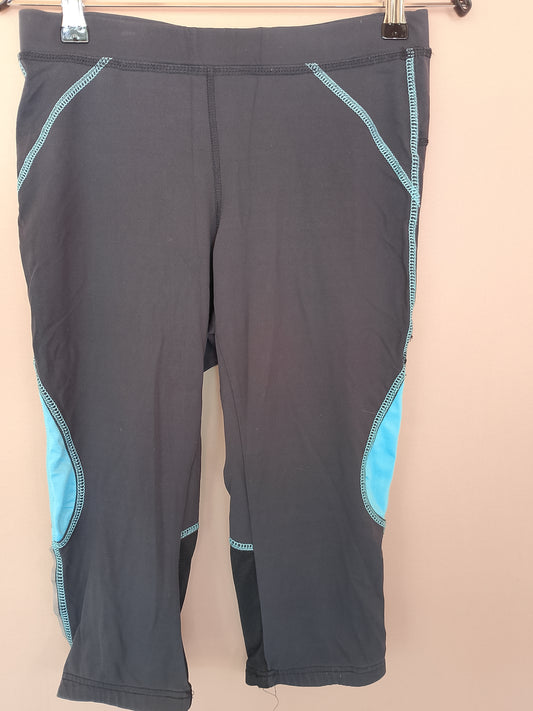 Colanți sport de damă, tip capri, negru cu turcoaz - Perfecți pentru sală sau alergat! Marime 40