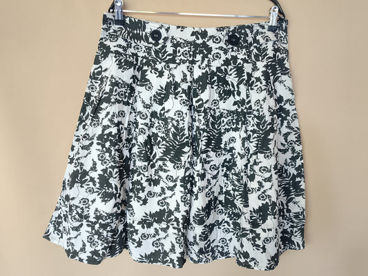 Fustă Evazată Easy Wear (El Corte Inglés) - Model Floral Alb-Negru, Mărimea 40!