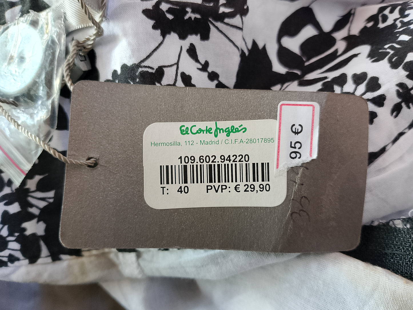 Fustă Evazată Easy Wear (El Corte Inglés) - Model Floral Alb-Negru, Mărimea 40!