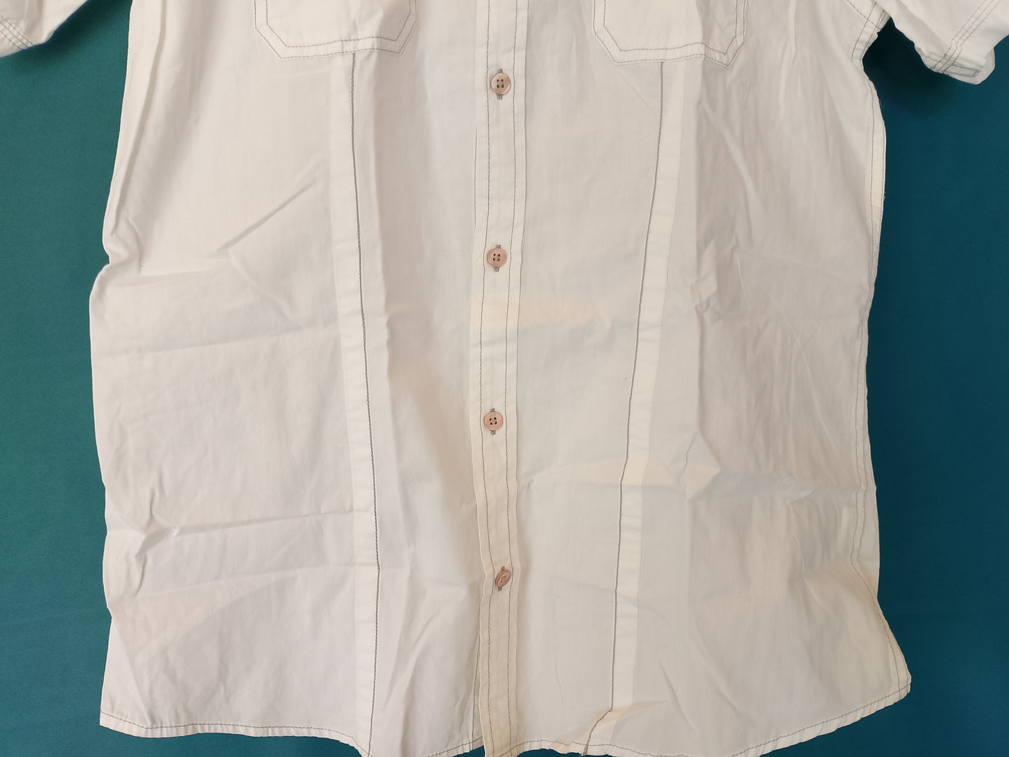 Cămașă de Bărbați 'JULES', Mărimea L, Culoare albă cu cusături bej - Stil Casual Smart!
