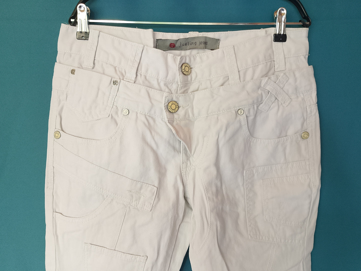 Blugi albi unisex, mărimea 34, Justing Jeans - Stare impecabilă!