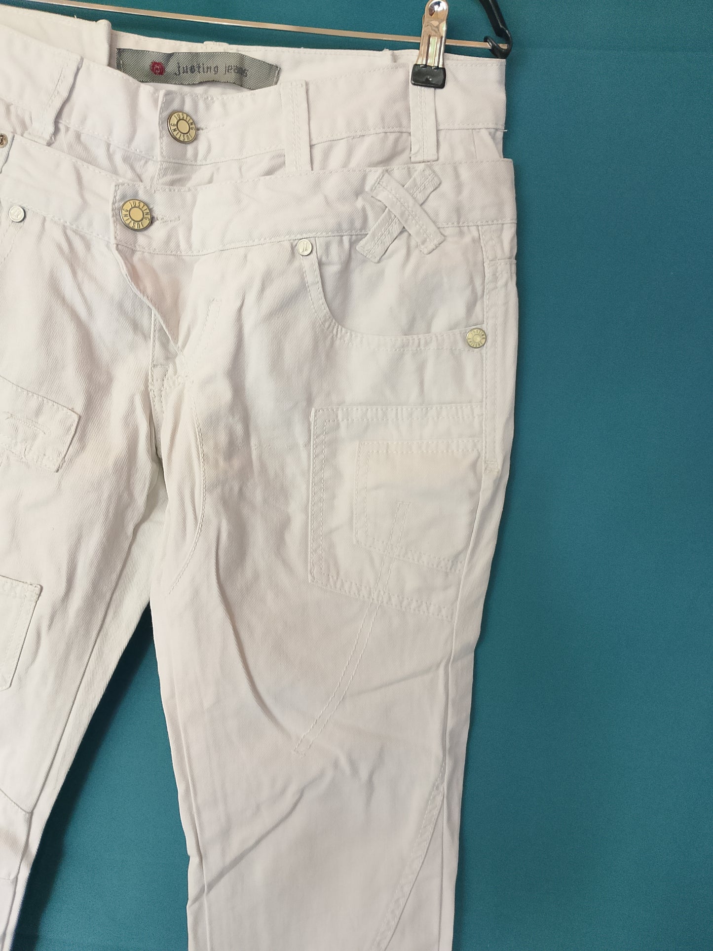 Blugi albi unisex, mărimea 34, Justing Jeans - Stare impecabilă!