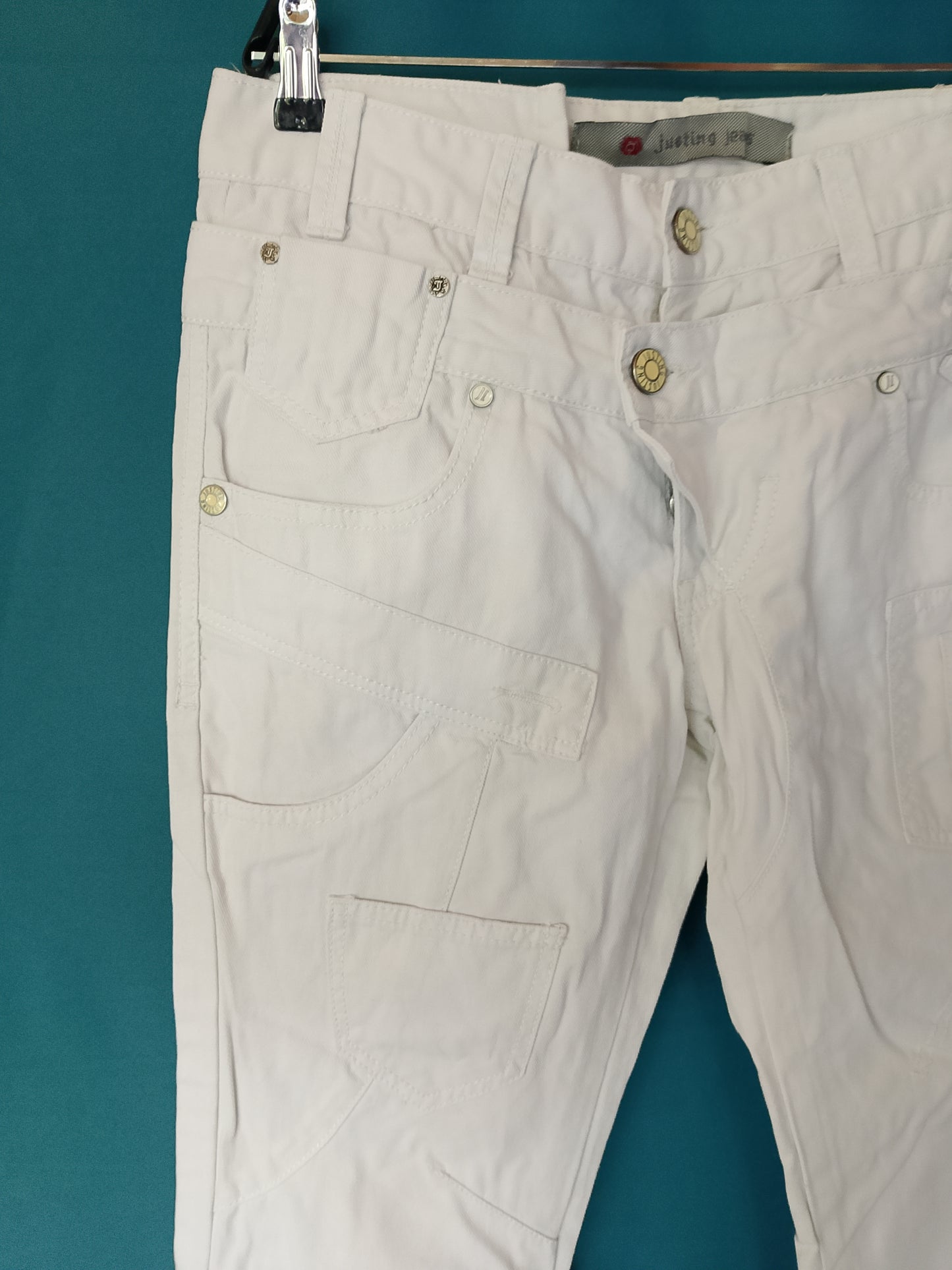 Blugi albi unisex, mărimea 34, Justing Jeans - Stare impecabilă!