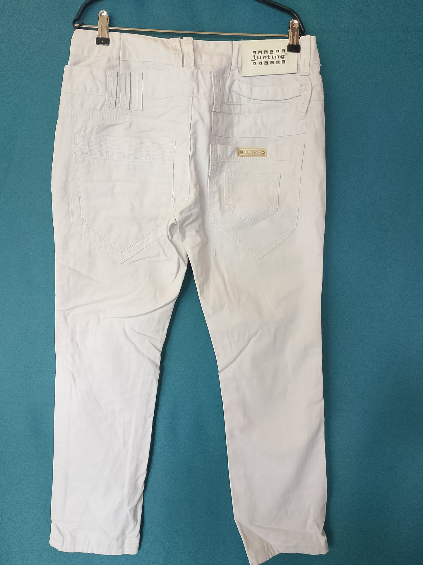 Blugi albi unisex, mărimea 34, Justing Jeans - Stare impecabilă!