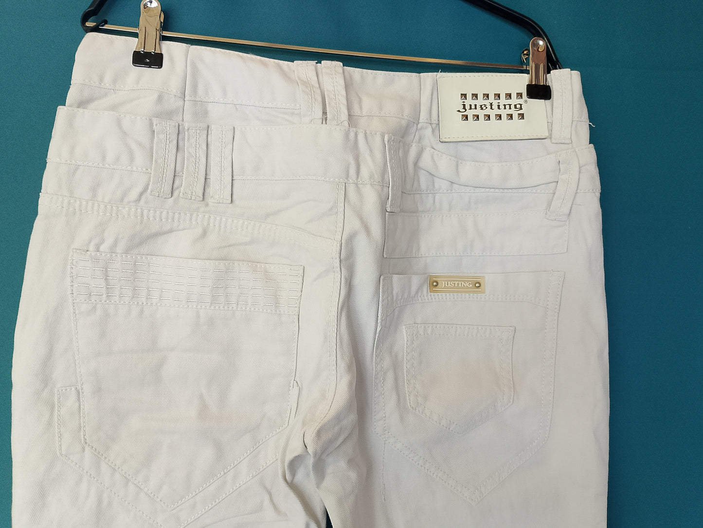 Blugi albi unisex, mărimea 34, Justing Jeans - Stare impecabilă!
