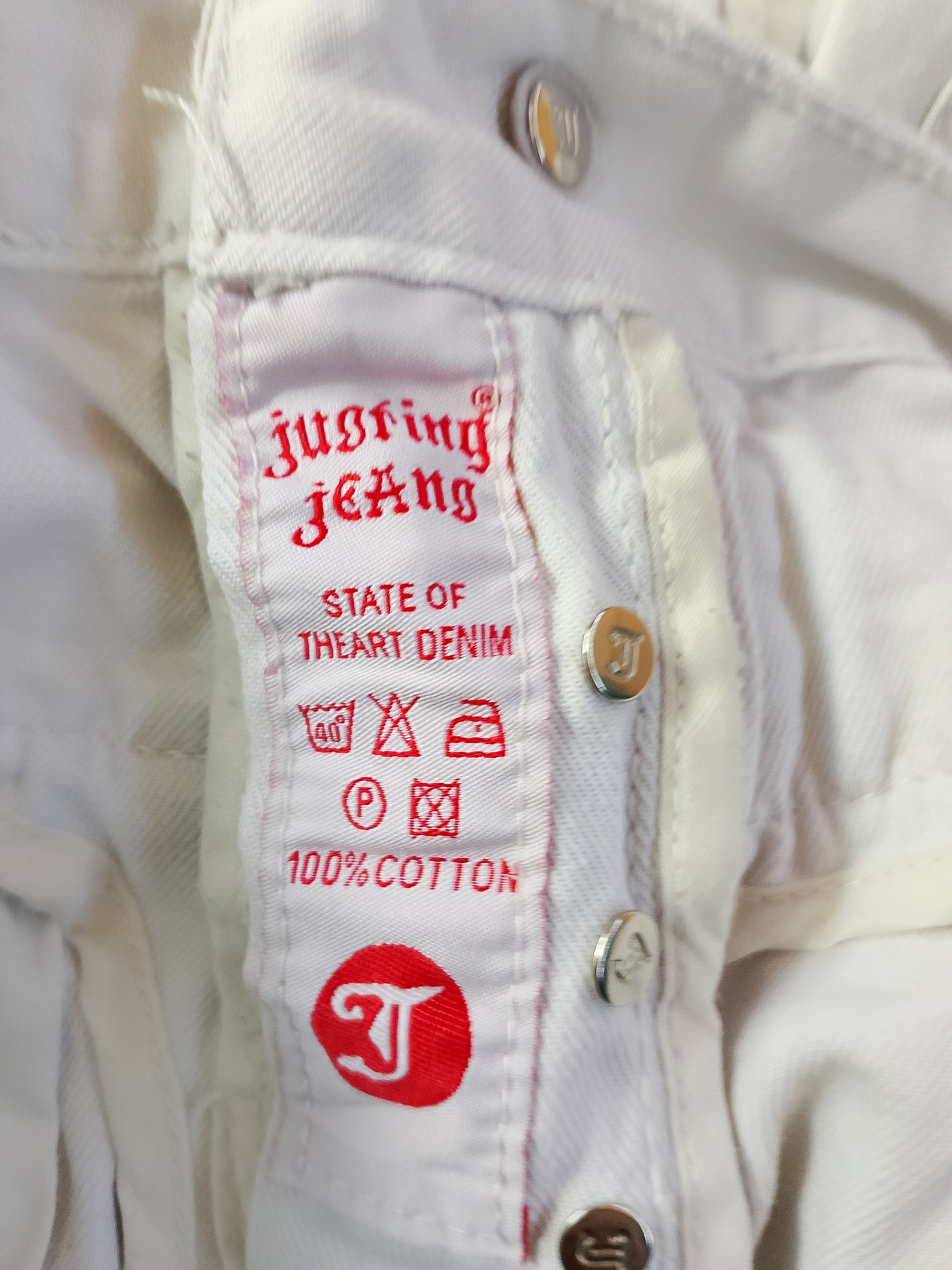 Blugi albi unisex, mărimea 34, Justing Jeans - Stare impecabilă!