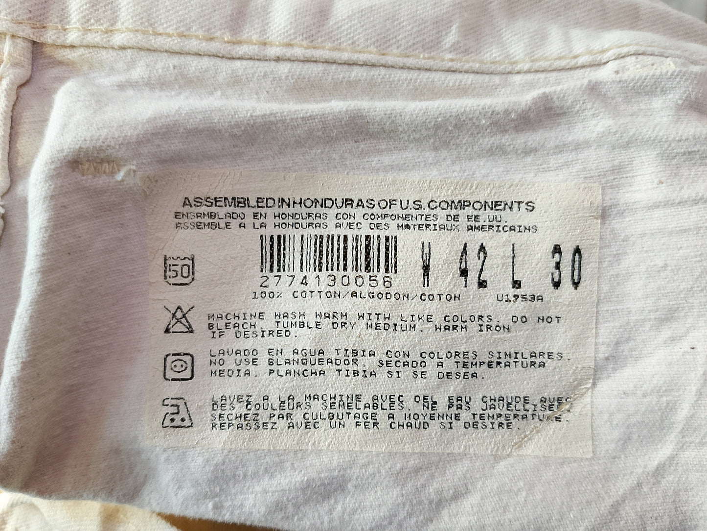 Pantaloni Dickies albi, model "Carpenter", ideali pentru stilul streetwear sau de muncă