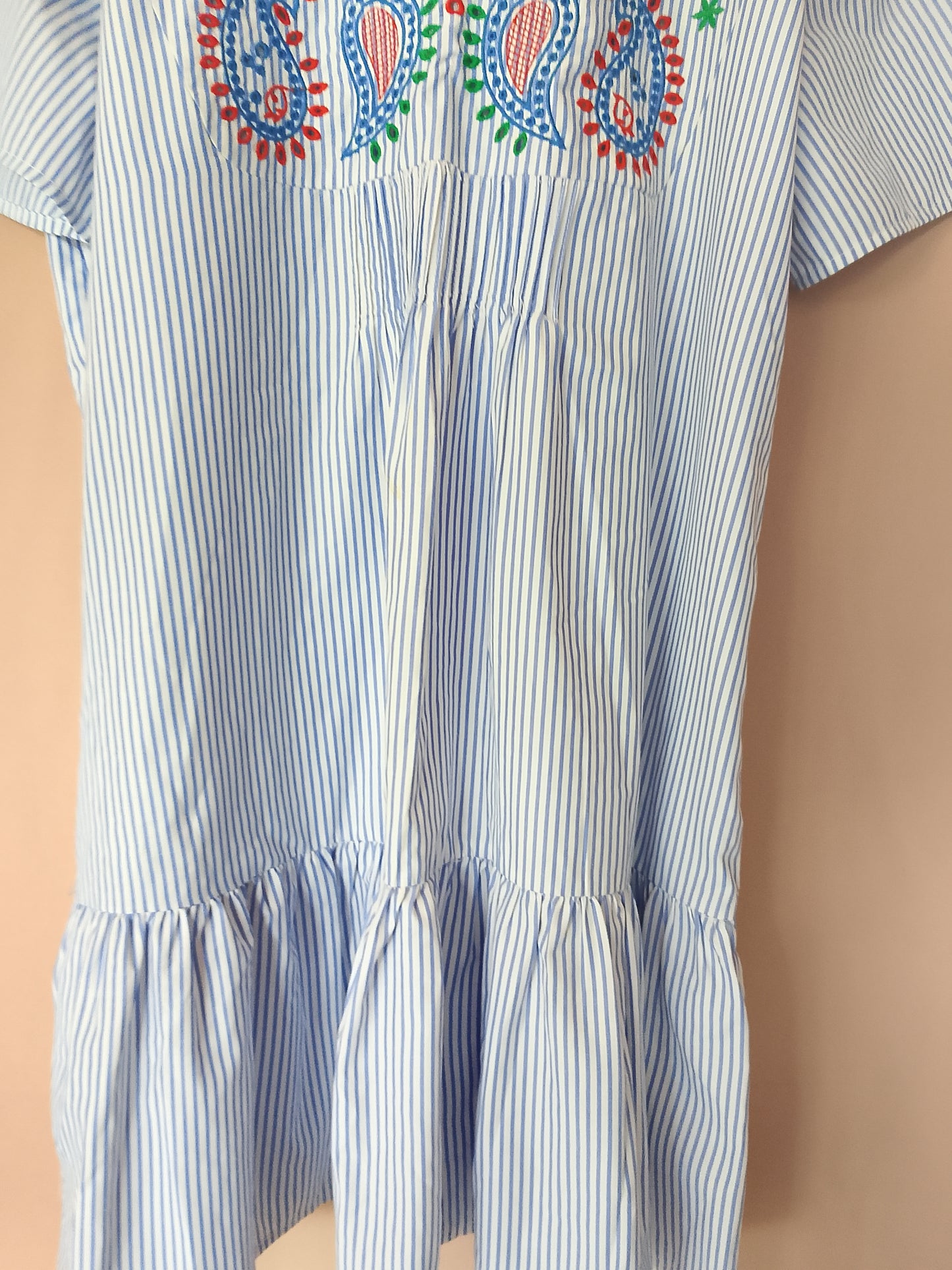 Rochie tip tunică, cu broderie etnică și dungi - Mango - Stil boem chic! Marime XL.
