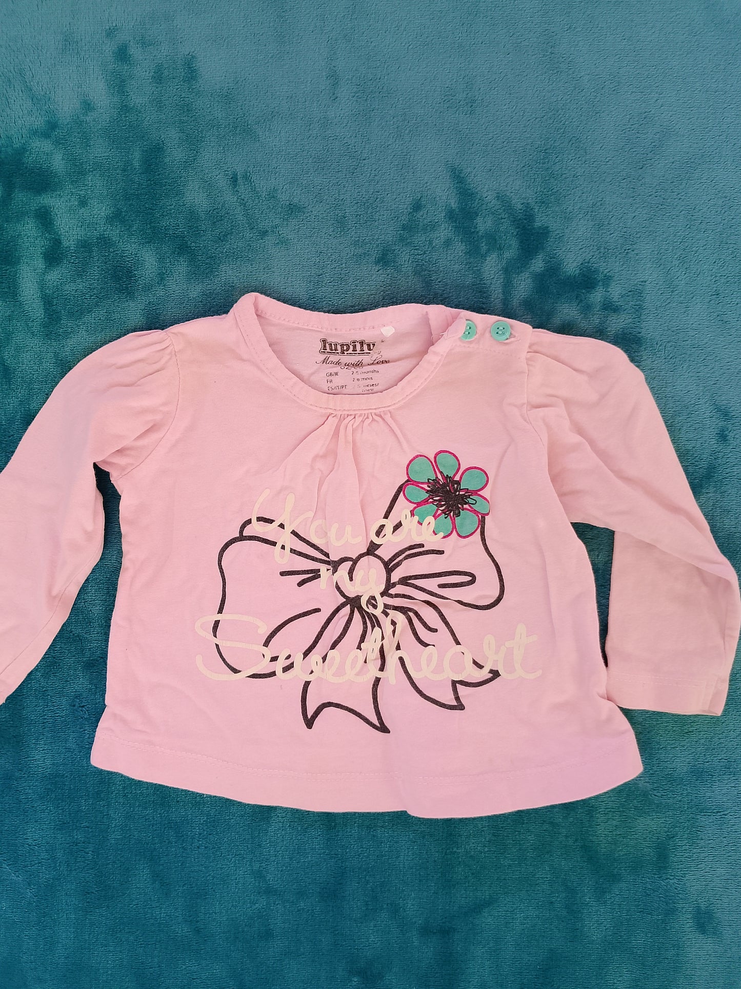Bluză Lupilu roz cu imprimeu fundă și flori - stil dulce și confortabil! 62- 68 cm