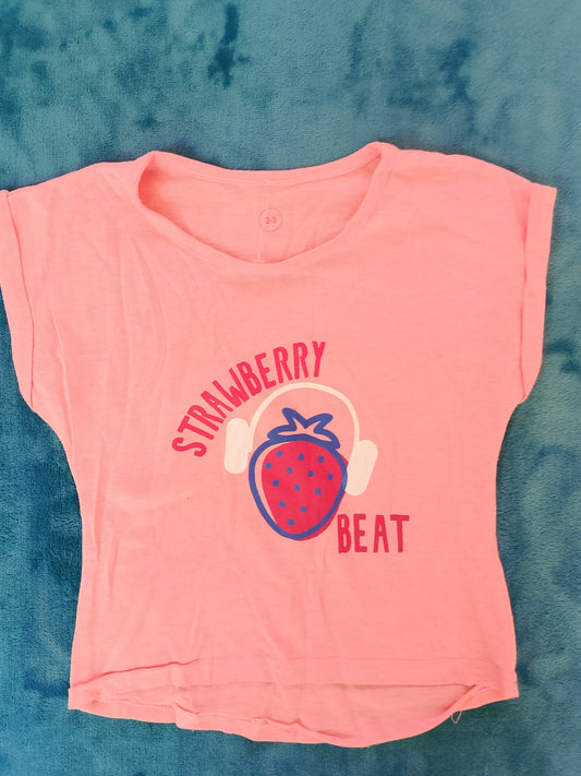 Tricou Copii "Strawberry Beat" Roz – Vesel și la Modă (2-3 Ani)!