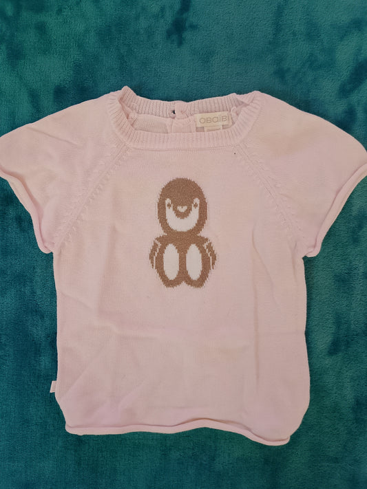 Bluză Tricotată ObaiBi Roz cu Pinguin – Adorabilă și Confortabilă (6 Luni / 67 cm)!