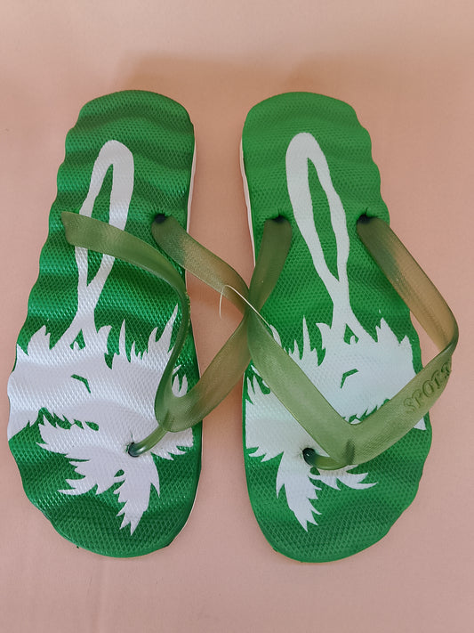 Șlapi/Slapi de Plajă Verzi cu Palmieri Albi, Tip Flip-Flop - Vibe de Vacanță