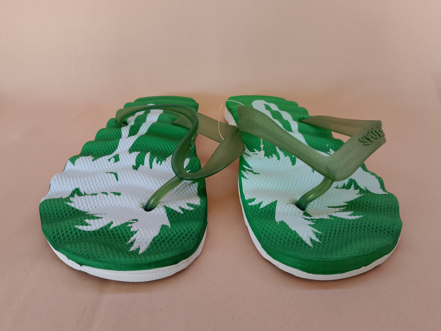 Șlapi/Slapi de Plajă Verzi cu Palmieri Albi, Tip Flip-Flop - Vibe de Vacanță