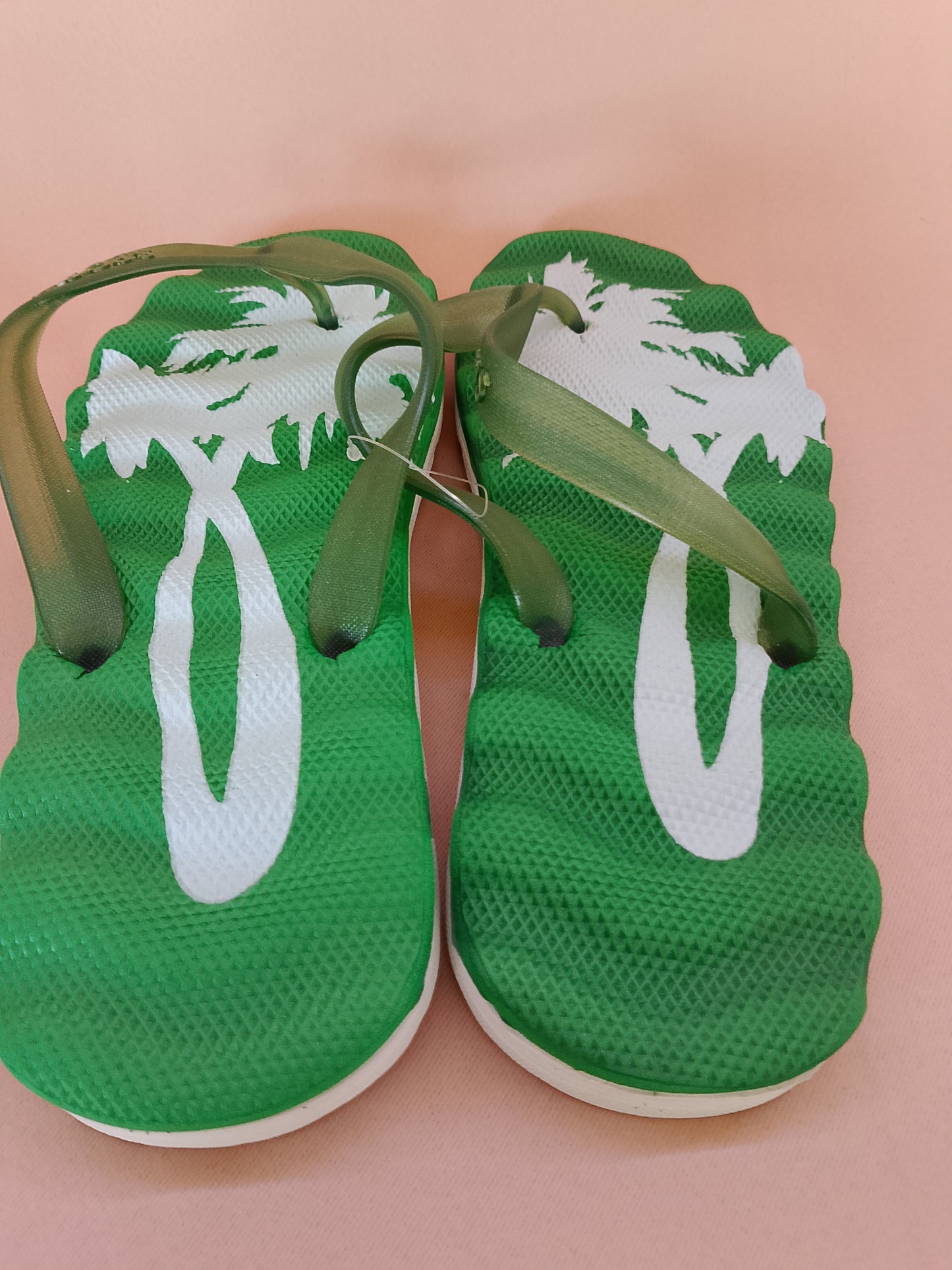 Șlapi/Slapi de Plajă Verzi cu Palmieri Albi, Tip Flip-Flop - Vibe de Vacanță