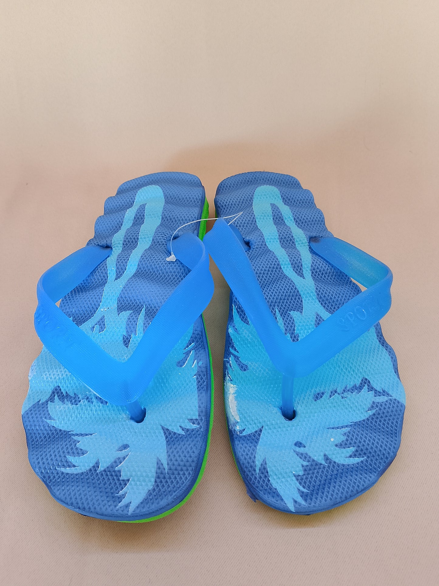 Șlapi/Slapi de Plajă Albaștri cu Palmieri, Tip Flip-Flop - Spirit de Vacanță. Marime 40.