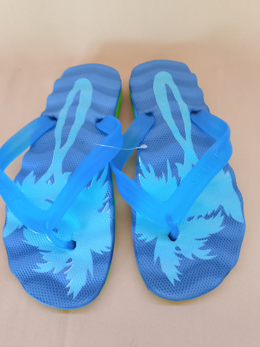 Șlapi/Slapi de Plajă Albaștri cu Palmieri, Tip Flip-Flop - Perfect pentru Vară