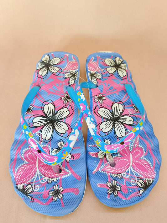 Șlapi/Slapi de Plajă Dama, cu Imprimeu Floral Colorat - Eleganță Tropicală