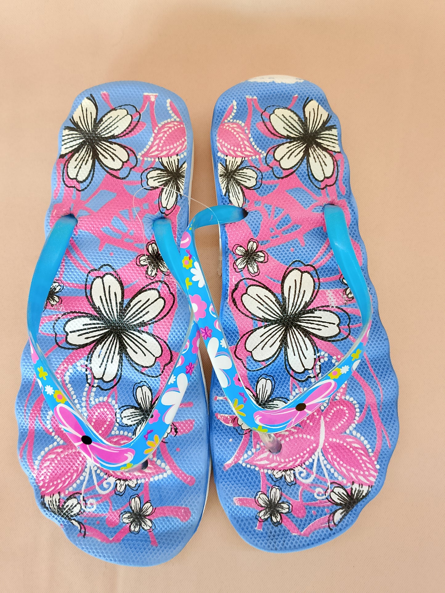 Șlapi/Slapi de Plajă Dama, cu Imprimeu Floral Colorat - Eleganță Tropicală