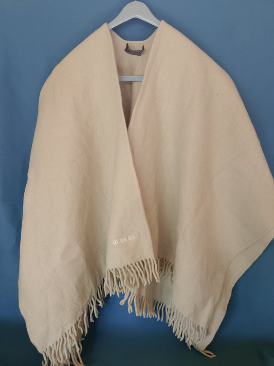 Poncho/Șal elegant, crem, cu franjuri, 130x117 cm